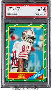 View jerry rice card auctions with the most bids on ebay. 1986 Topps Jerry Rice 161 Psa Gem Mint 10 Football Cards Lot 81169 Heritage Auctions