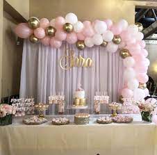Decorate your baby shower, girls first birthday party, or any other memorable occasion with our beautiful decoration set. Pin By Kadrie Misini Mehana On Balloons By Backdropsbyanna Girl Baby Shower Decorations Baby Shower Table Set Up Baptism Decorations Girl