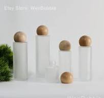 1-200pcs 20ml 30ml 50ml 60ml 80ml 100ml 120ml Natural Wooden Frosted Glass  Skin Care Essential Oil Bottle, Treatment Oil Bottle, Wholesale