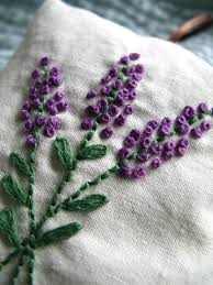 Lavender Sachet Hand Embroidered Flowers Personalized Ribbon Embroidery Silk Ribbon Embroidery Hand Embroidered Flowers