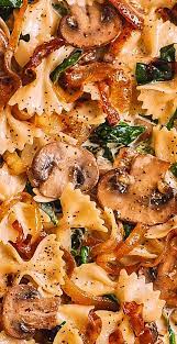 Bow Tie Pasta With Spinach Mushrooms Caramelized Onions Pasta Dinners Recipes Pasta Recipes