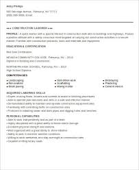 sample construction worker resume