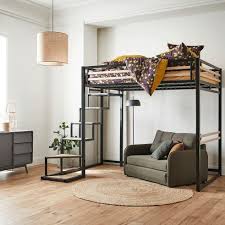 Lit Mezzanine En Acier Noir 140x200 Cm Epaisseur Max 15cm Home 140x200 Cm Lits Mezzanine Alinea En 2020 Lit Mezzanine Acier Noir Lits Mezzanine