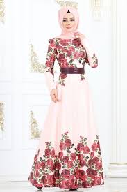 Modaselvim Elbise Gul Baskili Kemerli Elbise Asm2145 Pudra Elbiseler The Dress Elbise
