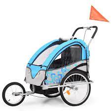 Vidaxl 2 I 1 Cykelanhaenger Og Klapvogn Til Born Bla Og Gra Remolque Para Bicicleta Bicicletas Ninos Remolques