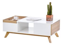 Table Basse Scandinave Cleo Blanc Imitation Chene Table Basse Scandinave Table Basse Table Basse Ronde Bois