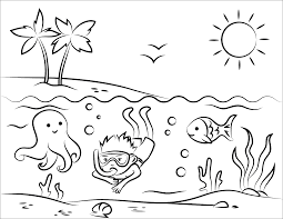 For boys and girls, kids and adults, teenagers and toddlers, preschoolers and older kids at school. Printable Tropical Beach Coloring Page For Both Aldults And Kids