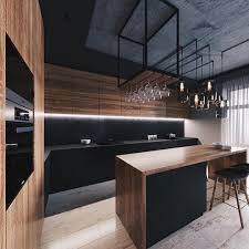 Black And Wood Kitchen There S Something About Black Interiors With Wood Accents That Really Excite Me Lux Building Modern Kitchen Design Loft Interior Design Kitchen Design