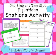 Students Rotate Through Five Stations Practicing Writing And Solving One And Two Step Equations Fun Ac Two Step Equations Station Activities Word Problems