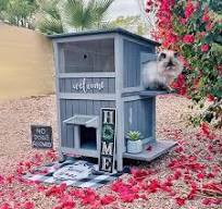 Aivituvin-AIR14-1 Two Tier Wooden Cat House with Waterproof Roof, Door Flaps
