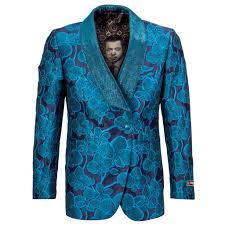 Main colors on this tile are turquoise blue and white. Turquoise Tuxedo Jacket With Floral Pattern Shawl Lapel Double Breasted Blazer Prom Wedding Perfect Tux
