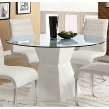 Modern round glass dining table and chairs. Furniture Of America Dorazio Contemporary Round Glass Top Dining Table In White Idf 8371wh T