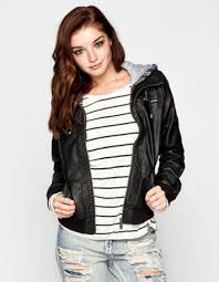 Full Tilt Plaid Hood Womens Faux Leather Jacket Tillys Faux Leather Jacket Plaid Fullt Faux Leather Jacket Women Black Faux Leather Jacket Leather Jacket