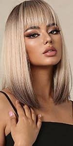 Amazon.com: Doremiy Peluca Bob Ombre negro naranja con flequillo, pelucas  cortas y rectas naturales para mujer, pelucas sintéticas hasta el hombro  para cosplay diario : Belleza y Cuidado Personal