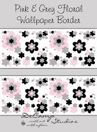 Black And White Wallpaper Border Designs Pink Grey And Black Floral Wallpaper Border Wall Art Decals For Baby Girl Flower Garden Black Floral Wallpaper Floral Print Wallpaper Floral Wallpaper Border