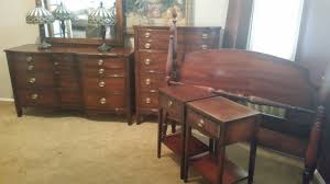Real wood, good drawer action! I Have A 1950s Dixie Mahogany Bedroom Set Dresser With Mirror Chest 4 Poster Bed With Mahogany Rails 2 End