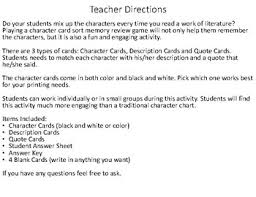Character Card Sort Memory Review Game For Of Mice And Men By John Steinbeck