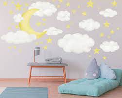 Moon Clouds Stars Nursery Wall Decal Night Sky Reusable Etsy Nursery Wall Decals Cloud Wall Decal Kids Wall Decor