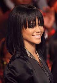 Rihanna Long Straight Bob Hairstyle With Bangs For Girls Hairstyles Weekly Rihanna Hairstyles Medium Length Hair Styles Long Bob Hairstyles