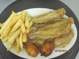 Entrees are served with a corncake and your choice of two sides. Catfish Dinner With Crinkle Fries And Hush Puppies A Second Side Item Comes With Meal Picture Of Falls View Restaurant Jackson Tripadvisor