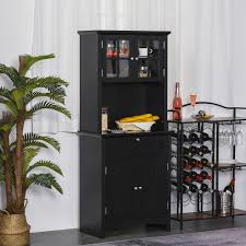 Hutch desk desks & computer tables : Homcom Kitchen Buffet Hutch Wooden Storage Cupboard With Framed Glass Door Drawer And Microwave Space Black W For Aosom