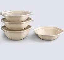 Compostable Bagasse Hexagonal Bowls with Lids 1000ml 1300ml 1600ml
