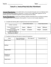 Sexual And Asexual Handout Name Date Sexual Vs Asexual