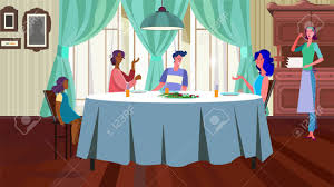 Find the perfect kids dining stock illustrations from getty images. Family Having Dinner At Home Friend Guest Dining Room Flat Royalty Free Cliparts Vectors And Stock Illustration Image 139620004