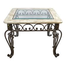 Base is made of wrought iron and reinforced with crossed supports. Vintage Marble And Glass Top Wrought Iron Coffee Table Chairish