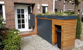 Fahrradgarage Mulltonnenunterstand Mit Dachbegrunung Kleinevorgarten Ein Fahrradschuppen Fur 3 Fahrrader Mullt In 2020 Front Garden Green Roof Front Garden Design