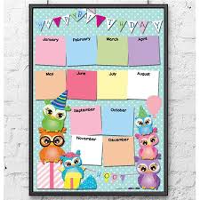 owls birthday calendar chart printable digital download