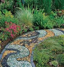 Walkway Design Made Out Of Different Color Stones Pebble Garden Garden Landscape Design Garden Pathway