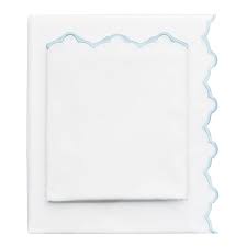 Blue Scalloped Sheets The Light Blue Embroidered Crane Canopy