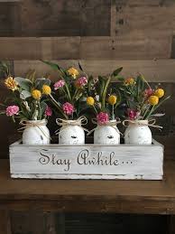 Mason Jars Centerpiece Table Decoration Mason Jars Home Etsy Spring Table Decor Wooden Box Centerpiece Kitchen Table Decor
