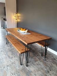 Bench solid wood dining table solid wood table handcraft dining etsy shop. Industrial Hair Pin Dining Table And Bench Set Solid Wood Rustic Vi Therusticway
