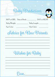 Prediction Advice Cards Printable Download Blue Penguin Winter Baby Shower Activity B22006 Baby Shower Advice Baby Shower Printables Baby Shower Advice Cards