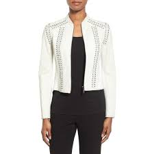 Elie Tahari Janet Lace Up Crop Leather Jacket Cropped Leather Jacket White Leather Jacket White Cropped Jacket
