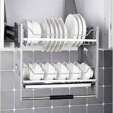 Amazon Com Whifea Pull Down Dish Rack System Kitchen Shelf 2 Tier Upper Cabinet Organizer For In 2021 Kitchen Storage Shelves Kitchen Shelves Modern Kitchen Design