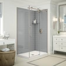 Maax Utile Metro 32 In X 48 In X 83 5 In Center Drain Corner Shower Kit In Ash Grey With Brushed Nickel Shower Door 106328 000 001 100 The Home Depot Corner Shower Kits