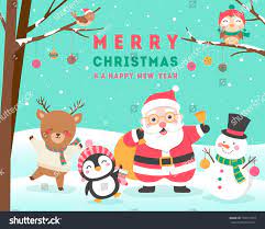 Cute Cartoon Animals And Santa Claus For Christmas And New Year Card Design Ad Advertisement An Cute Cartoon Animals Cartoon Animals New Year Card Design