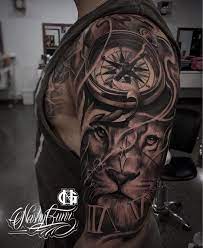 Clock Lion Half Sleeve Tatuagem Fechamento De Braco Tatuagem Homens De Tatuagem