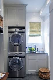 Stacked Washer Dryer Transitional Laundry Room Benjamin Moore Paper Clip Lemontree A Mud Room Laundry Room Combo Laundry Room Design Grey Laundry Rooms