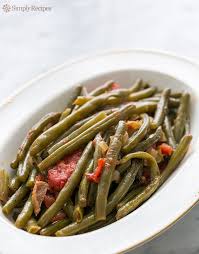 Green Beans With Tomatoes And Bacon Recipe Green Beans Green Bean Recipes Green Beans With Bacon