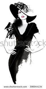 Fashion Woman Model With A Black Hat Vector Illustration Fashion Painting Silhouette Art Woman Drawing
