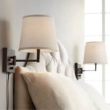 360 Lighting Modern Swing Arm Wall Lamps Set Of 2 Painted Bronze Plug In Light Fixture Oatmeal Linen Empire Shade Bedroom Reading Walmart Com Swing Arm Wall Lamps Wall Lights Bedroom Wall