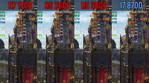 Essentials, performance, memory, compatibility, peripherals, advanced technologies, virtualization, graphics, graphics interfaces, graphics image quality. Amd Vs Intel Ryzen 1700 2600 3600 Vs I7 8700 Youtube