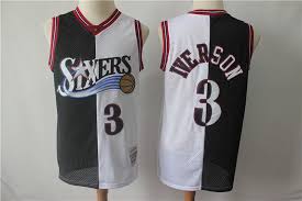 Mitchell & ness julius erving philadelphia 76ers #6 nba men's hwc swingman jersey. Men S 76ers 3 Allen Iverson Black White Basketball Jersey Split Version