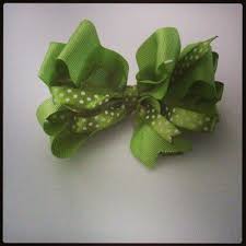 Lazo Verde Cana Con Cinta De Lunares Blancos Handmade Hair Bows Hair Bows Handmade