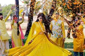 Flower Shower On Haldi Twirling Bride Indian Wedding Rituals Bride To Be In Musta Indian Wedding Photography Poses Bridesmaid Photoshoot Bride Photoshoot