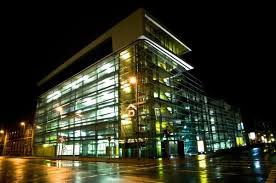Detail view of a parking garage. Parkhaus Engelenschanze At Night Decoist Garage Design Parking Garage Design